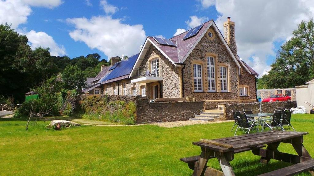 Exterior view of the gardens and building of the Old School B and B near Carmarthen, Carmarthenshire, West Wales